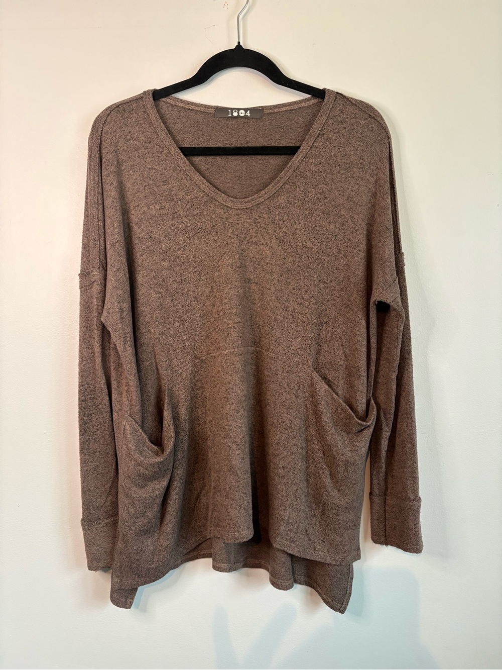 Cozy Taupe Scoop Neck Pocket Sweater